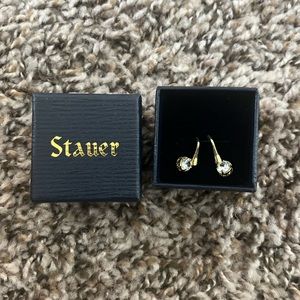 Stauer fake diamond dangle earrings (gold)